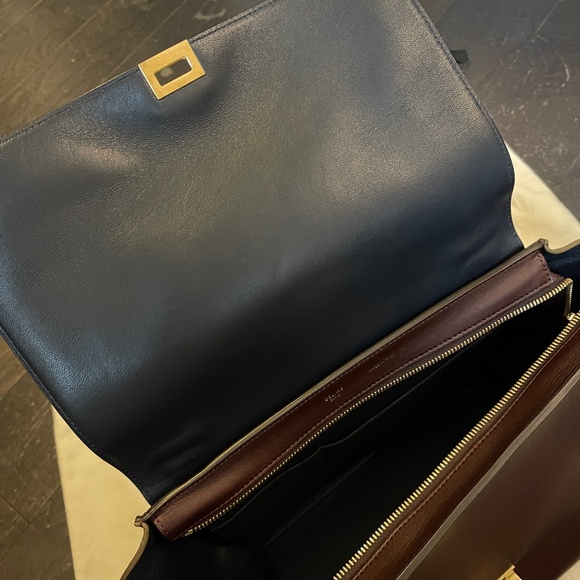 CELINE Phoebe Philo Trapeze Trapeze bag handbag tri color blue brown burgundy - Picture 7 of 16